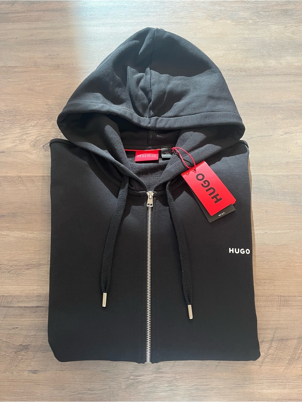 HUGO Black Zip-Front Hooded Windbreaker